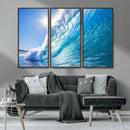 Blue Big Wave Surfing Ocean Canvas Wall Art Artwork Print