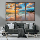 Sunset Beach Canvas Wall Art – Tropical Triptych Seascape