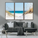 Serene Coastal Dune Path with Ocean View, 3-Panel Beach