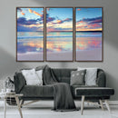 Tranquil Pastel Sunset Beach Triptych Canvas Art, Soothing