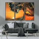 Surf Wave Sunset Canvas Wall Art Print, 3-Panel Ocean by MyGreatCanvas | Canvas Wall Art Prints | Photo Prints & Wall Decor