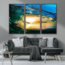 Ocean Wave at Sunset Canvas Art, Large Wall Print of Vibrant