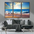 Tropical Beach Sunset Canvas Art, Ocean Waves and Sandy