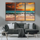 Golden Sunset Beach Canvas Wall Art – Triptych Seascape