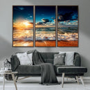 Golden Hour Sunset Over Ocean Waves Wall Art Canvas Print |