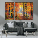 Autumn Red Forest Triptych Canvas Wall Art Print, Forest