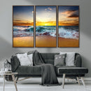 Golden Sunset Ocean Waves Wall Art Canvas Print – Multi