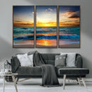Vibrant Ocean Sunrise Over Golden Beach Waves, Giclee Canvas