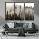 Foggy Mountain Wall Art | 3-Panel Foggy Forest and Mountain
