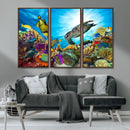 Aquatic Life Sea Turtles Fish Wall Art Canvas Print