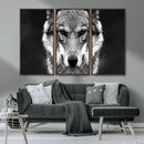 Black and White Wild Wolf Wall Art Canvas Print