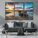 Small Boat At The Beach Sunset Wall Art, Boat Sunset Wall