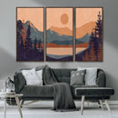 Modern Boho Sunset Canvas Print, Mountain Landscape Triptych
