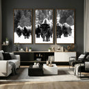 Bison Herd in Snow Wall Art Canvas Print | Rustic Western