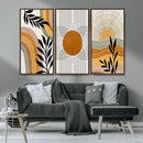 Modern Boho Sun and Leaf Abstract Art – 3-Panel Giclée