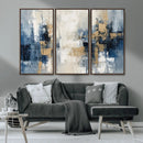 Modern Abstract Canvas Wall Art in Blue and Gold Tones |