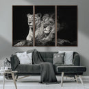 Lion Couple Wall Art Canvas Print – Elegant Black and White
