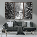 Winter Ski Lift Black and White Canvas Wall Art – Alpine