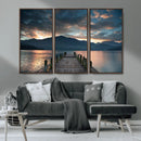 Mountain Lake Wood Pier Canvas Wall Art Nature Lake Print
