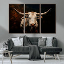 Texas Longhorn Wall Art | 3-Panel Large Texas Longhorn