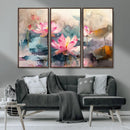 Lotus Flower Wall Art | 3-Panel Giclee Canvas Print of Pink