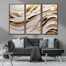 Gold and White Abstract Wave Canvas – Elegant Flowing Design