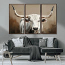 White Longhorn Bull Wall Art Canvas Print – Framed and Ready