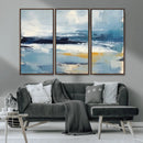 Abstract Ocean Canvas Wall Art - Coastal Blue and Gold
