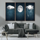 3 Piece Indigo Cloud Wall Art, Thunderstorm Moon Cloud by MyGreatCanvas | Canvas Wall Art Prints | Photo Prints & Wall Decor