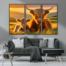 Scottish Cow and Baby Cow Canvas Wall Art Animal Print
