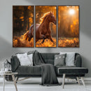 Running Horse Sunset Forest Wall Art Canvas Print