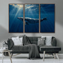 Whale under Ocean Wall Art Canvas Print