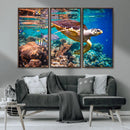 Sea Turtle Wall Art Canvas Print – Vibrant Ocean Coral Reef