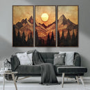 Wood Style Abstract Mountain Sunset Canvas Wall Art Print -
