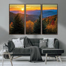 Golden Sunset Over Mountain Forest Canvas Wall Art Print -