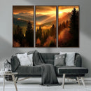 Golden Sunset Over Mountain Forest Canvas Wall Art Print -