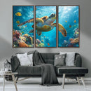 Sea Turtle Underwater Canvas Wall Art Print - Vibrant Ocean