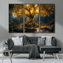 Golden Tree of Life Canvas Wall Art Print - Majestic Glowing
