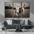 Texas Longhorn Cow Canvas Wall Art Print - Large Rustic