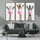 Bubblegum Animals Canvas Wall Art - Playful Giraffe and