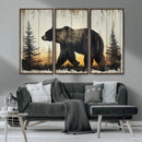 Vintage Bear Wall Art Canvas Print for Farmhouse - Mountain