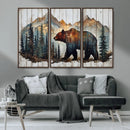 Rustic Grizzly 399 Bear and Mountain Wood Canvas Wall Art -
