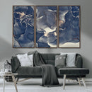 Large Abstract Blue and Gold Canvas Wall Art Fluid Ink