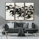 Abstract Horse Wall Art Canvas Print - Dynamic Black Ink