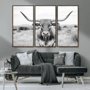 Highland Cow Wall Art Canvas Print – Black and White Western
