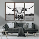 Highland Cow Wall Art Canvas Print – Black and White Western