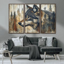 Rustic Wolf Wall Art Canvas Print – Vintage Woodland