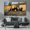 Grizzly Bear Family Wall Art Canvas Print – Majestic