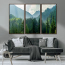Misty Forest Mountain Wall Art Canvas Print – Framed Serene