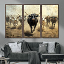Texas Longhorn Wall Art – Framed Charging Cattle Canvas by MyGreatCanvas | Canvas Wall Art Prints | Photo Prints & Wall Decor